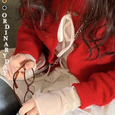 Pray Lace See-through Layered Mock Neck Long Sleeve T-Shirt