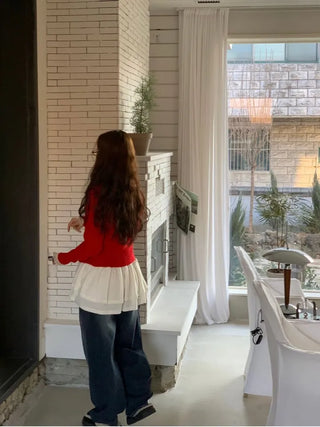 Pray Lace See-through Layered Mock Neck Long Sleeve T-Shirt