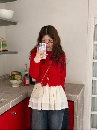Pray Lace See-through Layered Mock Neck Long Sleeve T-Shirt