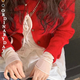 Pray Lace See-through Layered Mock Neck Long Sleeve T-Shirt
