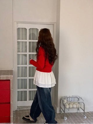 Pray Lace See-through Layered Mock Neck Long Sleeve T-Shirt