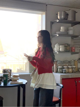 Pray Lace See-through Layered Mock Neck Long Sleeve T-Shirt