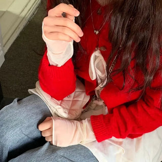 Pray Lace See-through Layered Mock Neck Long Sleeve T-Shirt