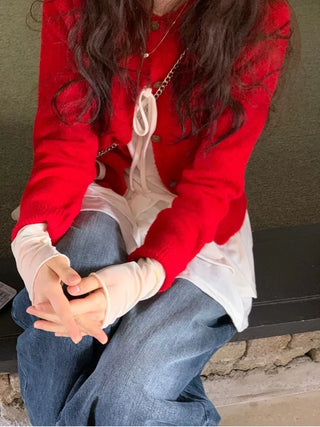 Pray Lace See-through Layered Mock Neck Long Sleeve T-Shirt