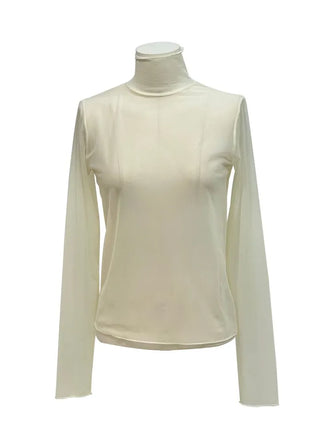 Pray Lace See-through Layered Mock Neck Long Sleeve T-Shirt