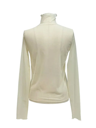 Pray Lace See-through Layered Mock Neck Long Sleeve T-Shirt