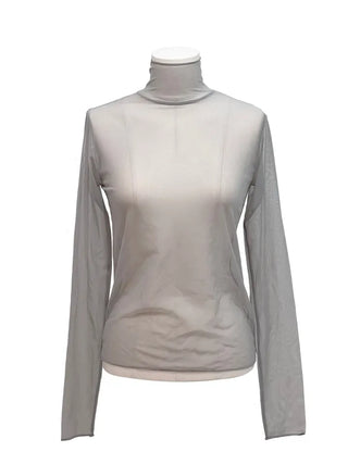 Pray Lace See-through Layered Mock Neck Long Sleeve T-Shirt