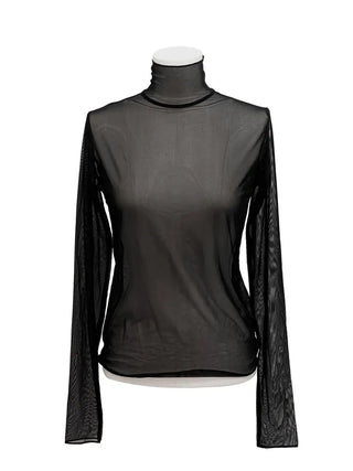 Pray Lace See-through Layered Mock Neck Long Sleeve T-Shirt