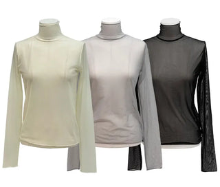 Pray Lace See-through Layered Mock Neck Long Sleeve T-Shirt