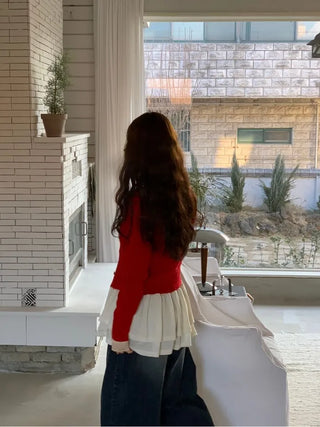 Anna wave-neck loose fit vintage wool knit loose cardigan