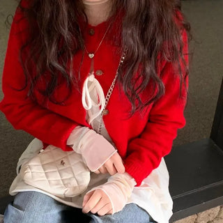 Anna wave-neck loose fit vintage wool knit loose cardigan