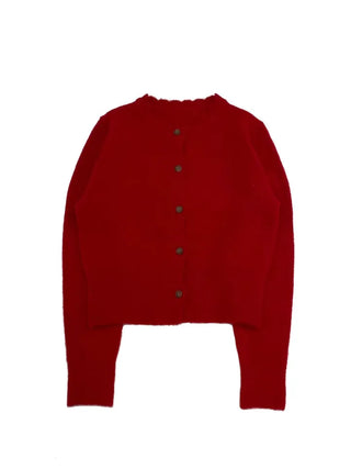 Anna wave-neck loose fit vintage wool knit loose cardigan