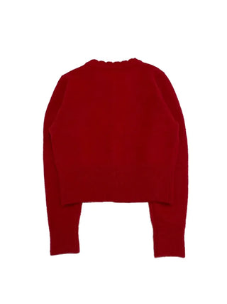 Anna wave-neck loose fit vintage wool knit loose cardigan