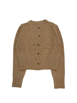 Anna wave-neck loose fit vintage wool knit loose cardigan