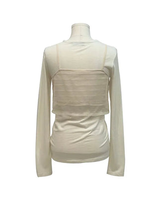 Lian Ribbon Bustier Fleece Long Sleeve Round Neck Long Sleeve T-shirt Set