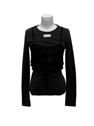 Lian Ribbon Bustier Fleece Long Sleeve Round Neck Long Sleeve T-shirt Set