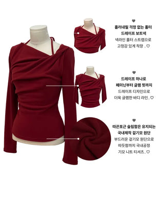 Leonie Halter Drape Fleece Knit Long Sleeve T-Shirt