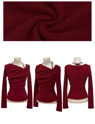 Leonie Halter Drape Fleece Knit Long Sleeve T-Shirt