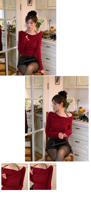 Leonie Halter Drape Fleece Knit Long Sleeve T-Shirt