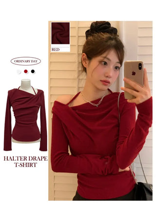 Leonie Halter Drape Fleece Knit Long Sleeve T-Shirt