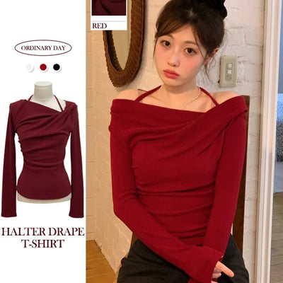 Leonie Halter Drape Fleece Knit Long Sleeve T-Shirt