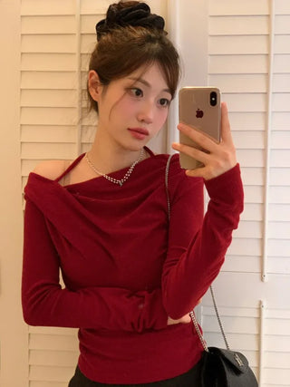 Leonie Halter Drape Fleece Knit Long Sleeve T-Shirt