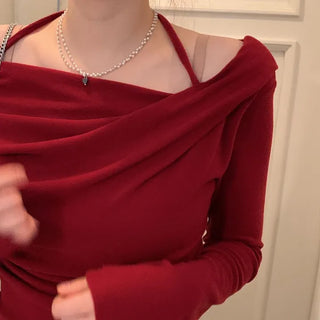 Leonie Halter Drape Fleece Knit Long Sleeve T-Shirt