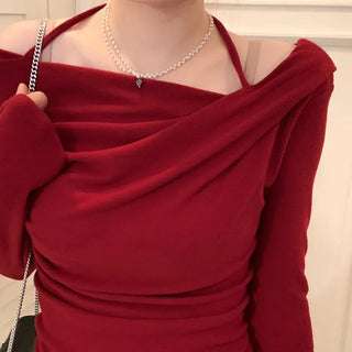 Leonie Halter Drape Fleece Knit Long Sleeve T-Shirt