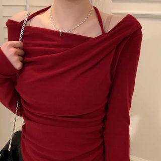 Leonie Halter Drape Fleece Knit Long Sleeve T-Shirt