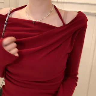 Leonie Halter Drape Fleece Knit Long Sleeve T-Shirt