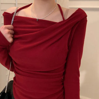 Leonie Halter Drape Fleece Knit Long Sleeve T-Shirt