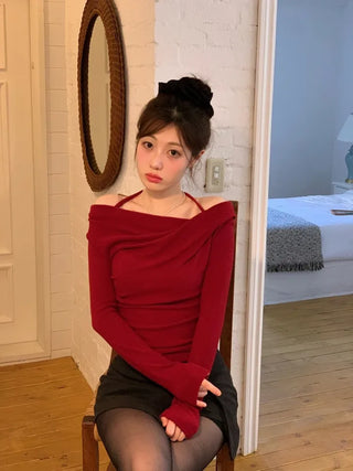 Leonie Halter Drape Fleece Knit Long Sleeve T-Shirt