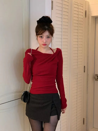 Leonie Halter Drape Fleece Knit Long Sleeve T-Shirt