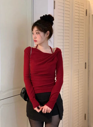 Leonie Halter Drape Fleece Knit Long Sleeve T-Shirt