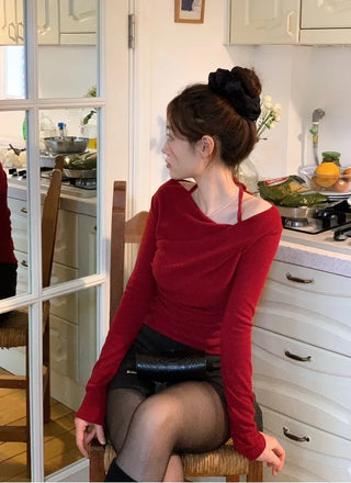 Leonie Halter Drape Fleece Knit Long Sleeve T-Shirt