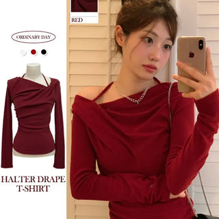 Leonie Halter Drape Fleece Knit Long Sleeve T-Shirt