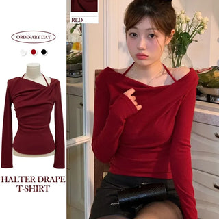 Leonie Halter Drape Fleece Knit Long Sleeve T-Shirt