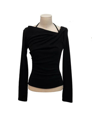 Leonie Halter Drape Fleece Knit Long Sleeve T-Shirt