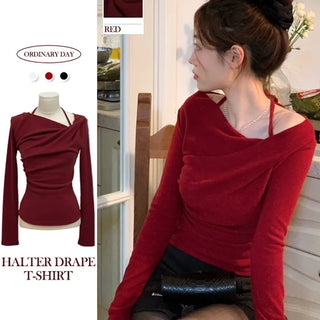 Leonie Halter Drape Fleece Knit Long Sleeve T-Shirt