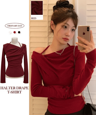 Leonie Halter Drape Fleece Knit Long Sleeve T-Shirt
