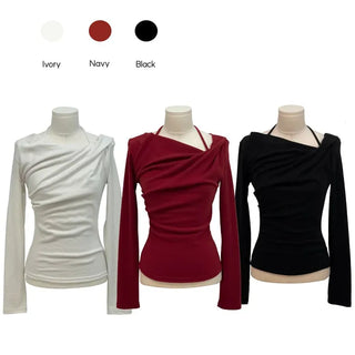 Leonie Halter Drape Fleece Knit Long Sleeve T-Shirt