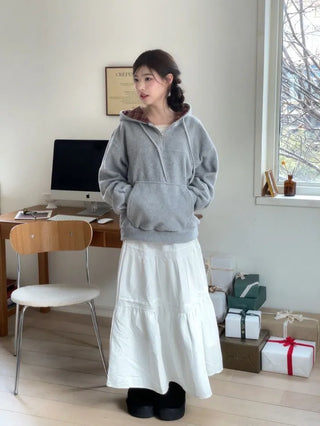 Office Check Color Block Hoodie Half-zip Long Sleeve Fleece