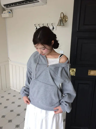 Office Check Color Block Hoodie Half-zip Long Sleeve Fleece