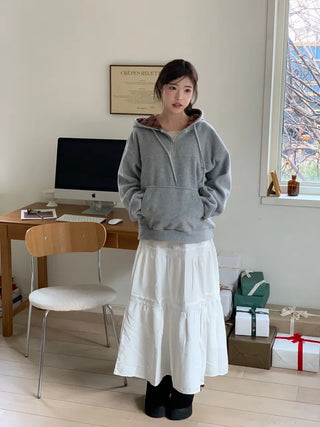 Office Check Color Block Hoodie Half-zip Long Sleeve Fleece