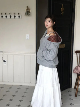 Office Check Color Block Hoodie Half-zip Long Sleeve Fleece