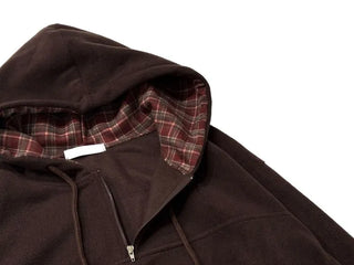 Office Check Color Block Hoodie Half-zip Long Sleeve Fleece