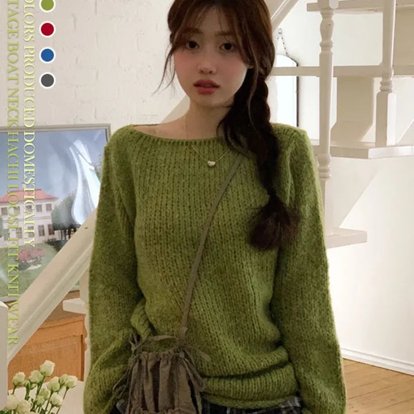 Roblin Vintage Hatchi Boat Neck Loose Fit Long Sleeve Knit