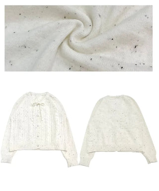 Cookie Ribbon Fisher Pearl Button Knit Long Sleeve Cardigan One Color