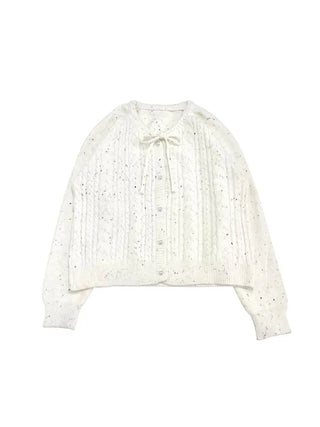 Cookie Ribbon Fisher Pearl Button Knit Long Sleeve Cardigan One Color