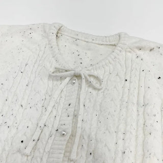Cookie Ribbon Fisher Pearl Button Knit Long Sleeve Cardigan One Color